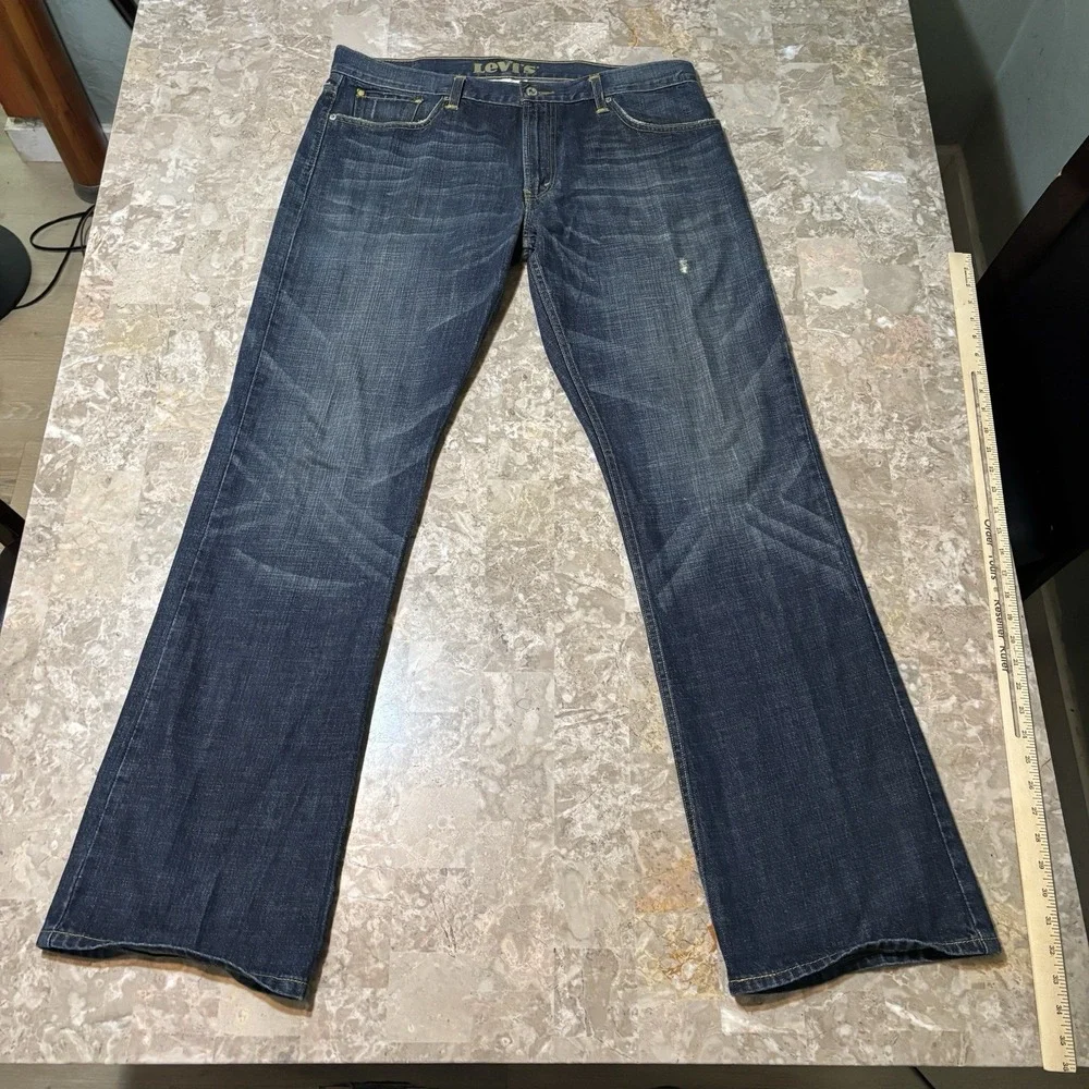 Levi's Jeans Mens 36x34 (fits 38x34) Blue 527 Low Boot Cut Fade Whisker Cowboy